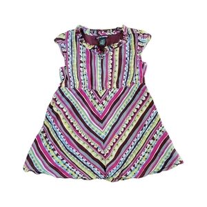 Lucky Brand girls burgundy striped lightweight cap sleeve fit & flare dress sz 6